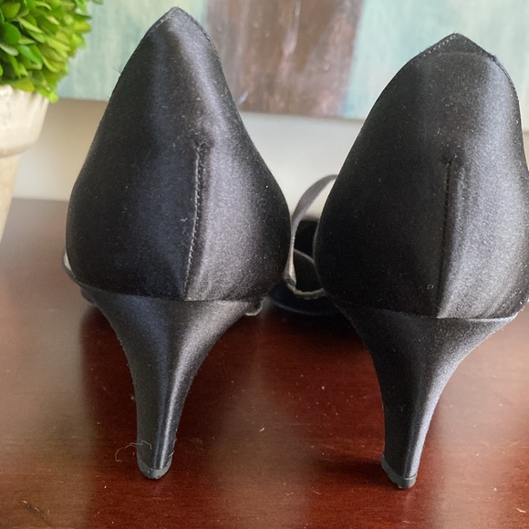 GIORGIO ARMANI VINTAGE BLACK SATIN SLINGBACK POINTED KITTEN HEELS PUMPS SIZE 40 - Picture 5 of 13